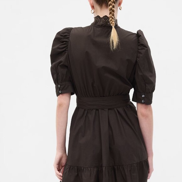 GAP NAVY Puff Sleeve Eyelet Mini Dress Eyelet Mini Shirtdress sz L - Picture 4 of 9